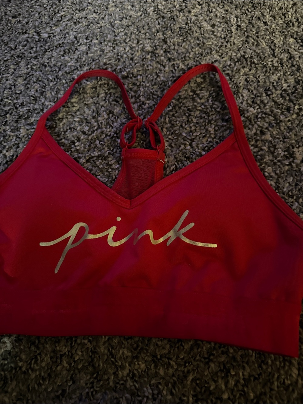 PINK Victoria's Secret Red Gold-Logo Sports Bralette